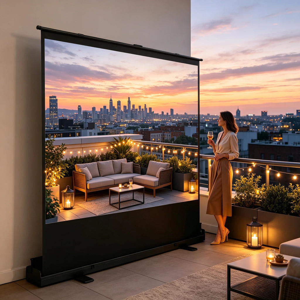 PORTABLE PROJECTOR SCREEN - 4:3, 80″ Viewing - Pull-Up Home Cinema
