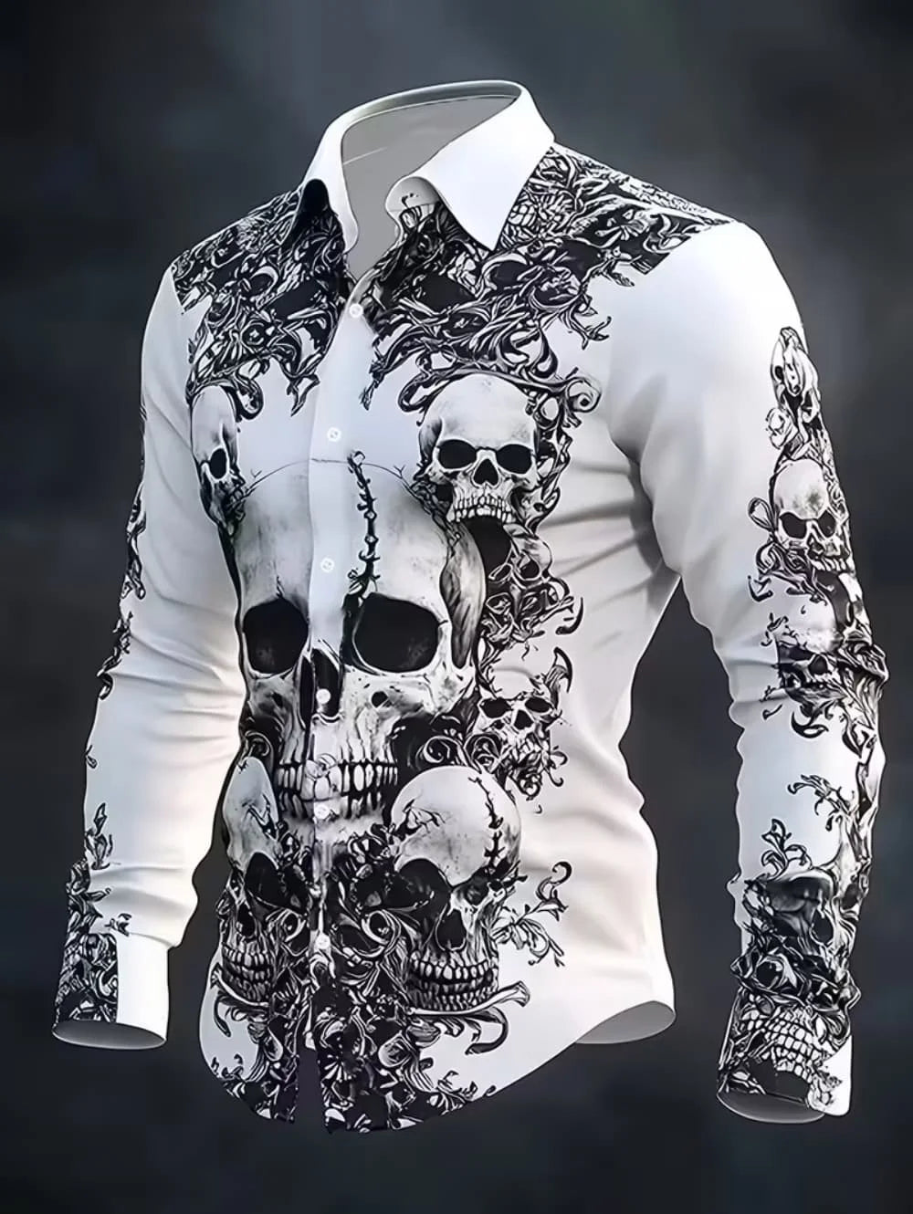 Gothic Skull Cross Shirt Men Long Sleeve Red Plaid 3D Print