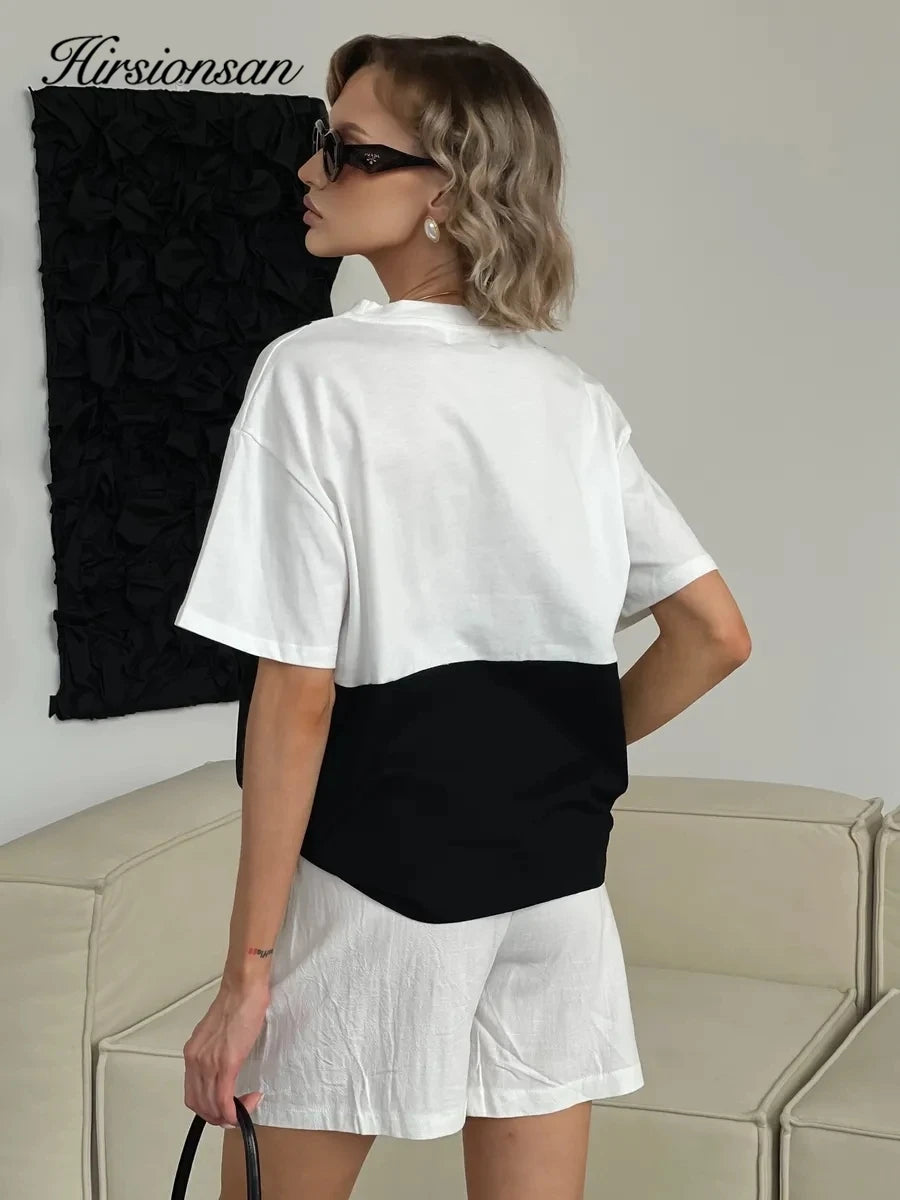 Hirsionsan Elegant Cotton T Shirt Women 2026 Summer Oversized Tee Casual Loose Lace Patchwork Tshirt Chic Vintage Female Tops