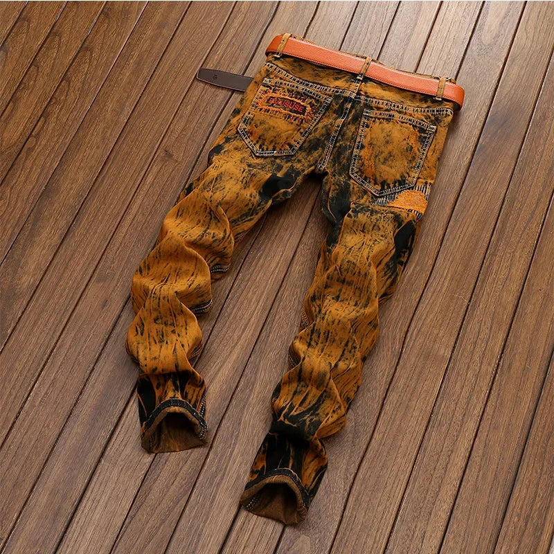 TORN APART - Men's Ripped Patchwork Slim Straight Jeans - Vintage Distressed Denim