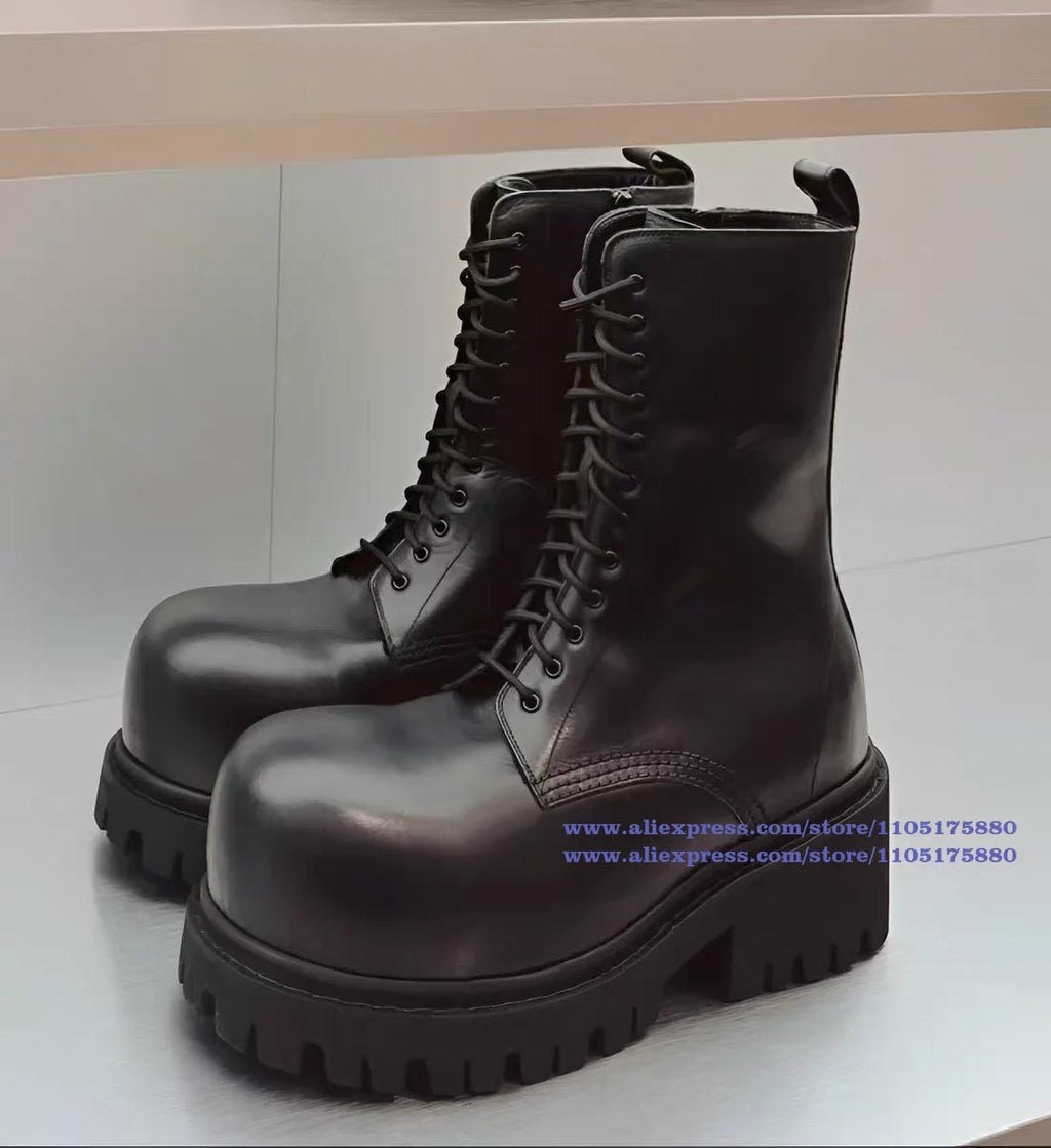 IRONSIDE - Men's Motorcycle Boots - Lace-Up & Side Zipper, Thick Sole, High Top