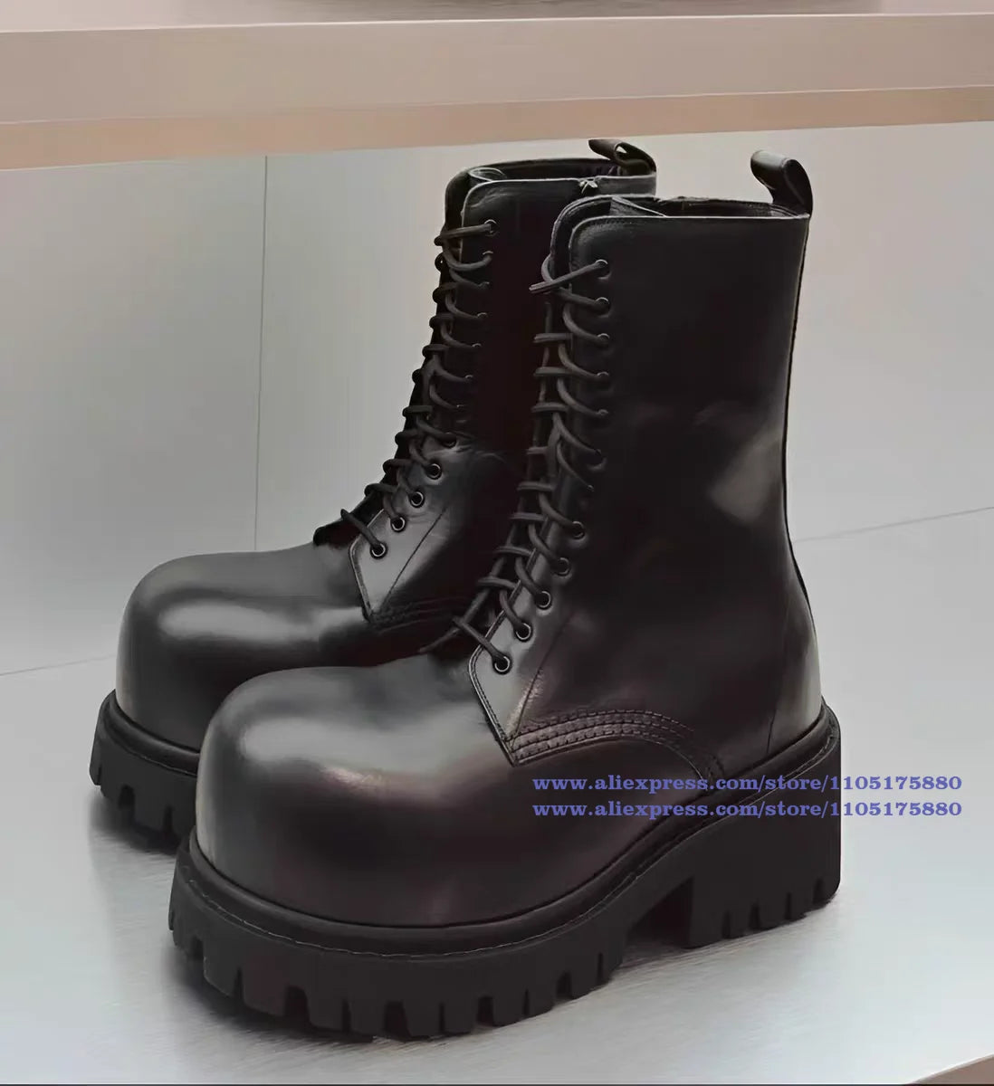 IRONSIDE - Men's Motorcycle Boots - Lace-Up & Side Zipper, Thick Sole, High Top