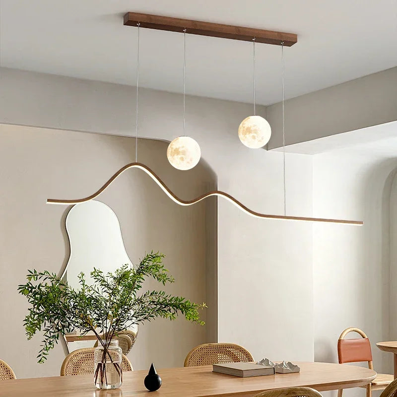 LED Wood Moon Pendant Light 120cm – Dimmable, Remote Control