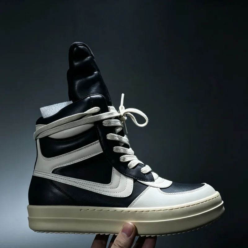 Men's High Ankle Sneakers - Jumbo Shoelace Canvas Flats Rick Owens Style