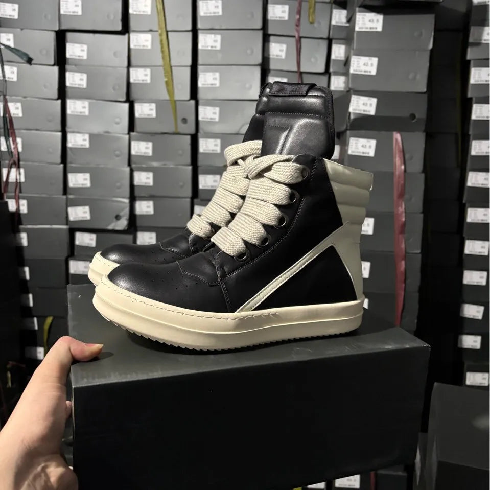 Men's High Ankle Sneakers - Jumbo Shoelace Canvas Flats Rick Owens Style