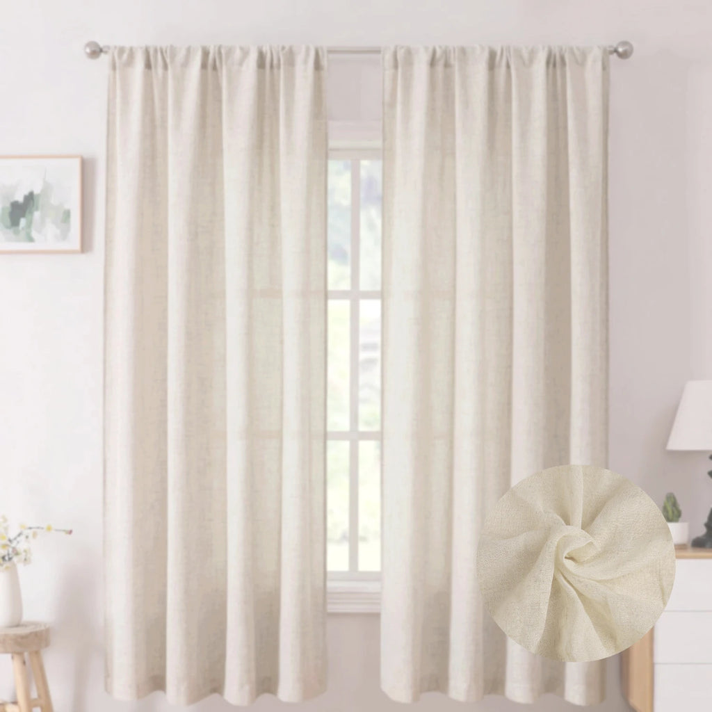 NATURAL LINEN SHEER CURTAINS - 65gsm, Rod Pocket, 5 Sizes - Soft Light