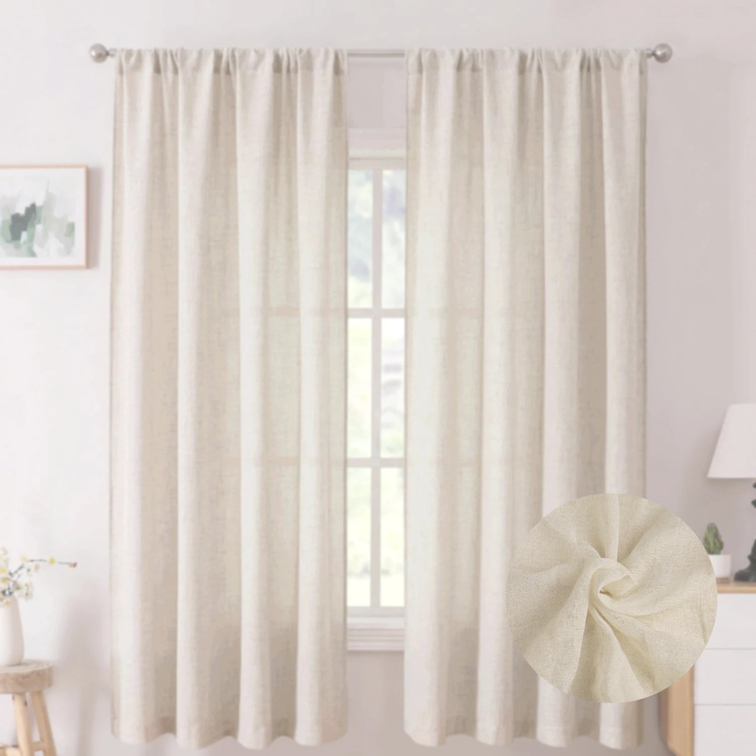NATURAL LINEN SHEER CURTAINS - 65gsm, Rod Pocket, 5 Sizes - Soft Light
