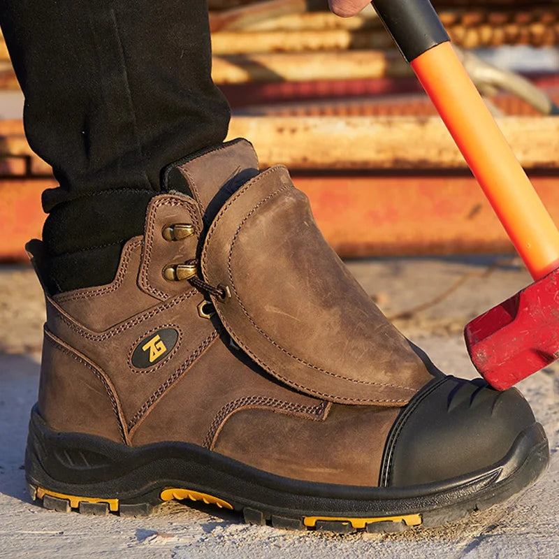 COMPOSITE WORK BOOTS - Men's Genuine Leather Safety Boots - Puncture-Proof, Indestructible