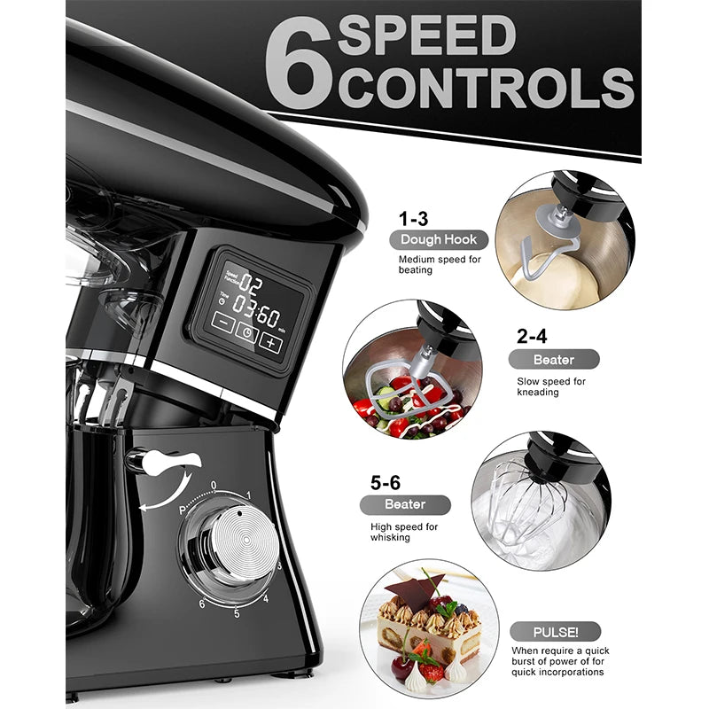 1500W Stand Mixer 6.5L - 6-Speed Kitchen Food Mixer LED