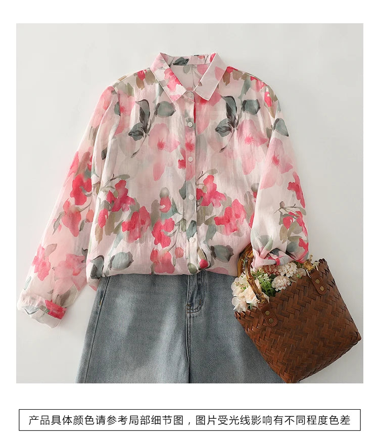 PRINTED LOOSE BLOUSE - Polo Neck, Full Sleeve, 15 Colors - Soft Season