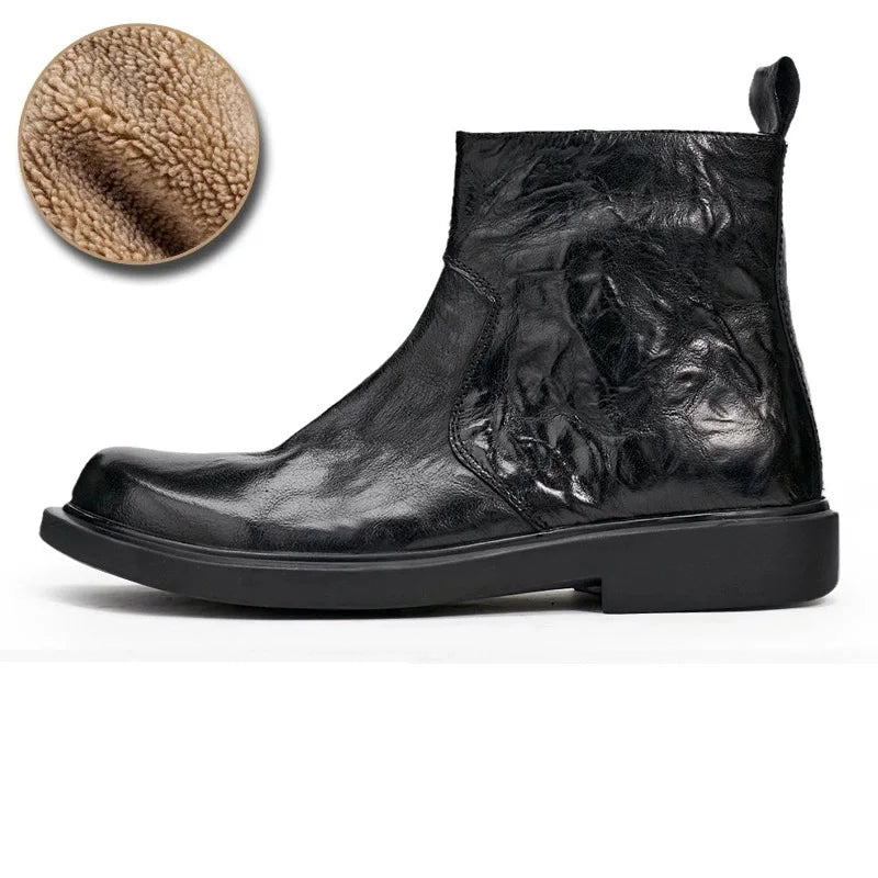 Men's Handmade Genuine Leather Chelsea Boots - Waterproof Side Zip Round Toe British Style