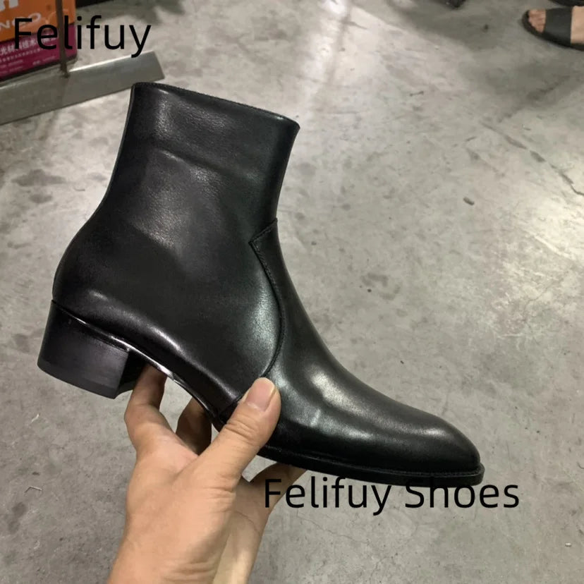 CHELSEA RETRO - Genuine Leather Ankle Boots Men - Pointed Toe, Side Zip, British Style