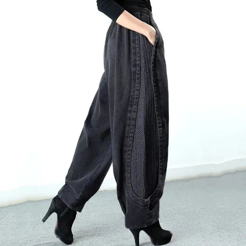 High Waist Elastic Wide Leg Harem Jeans
