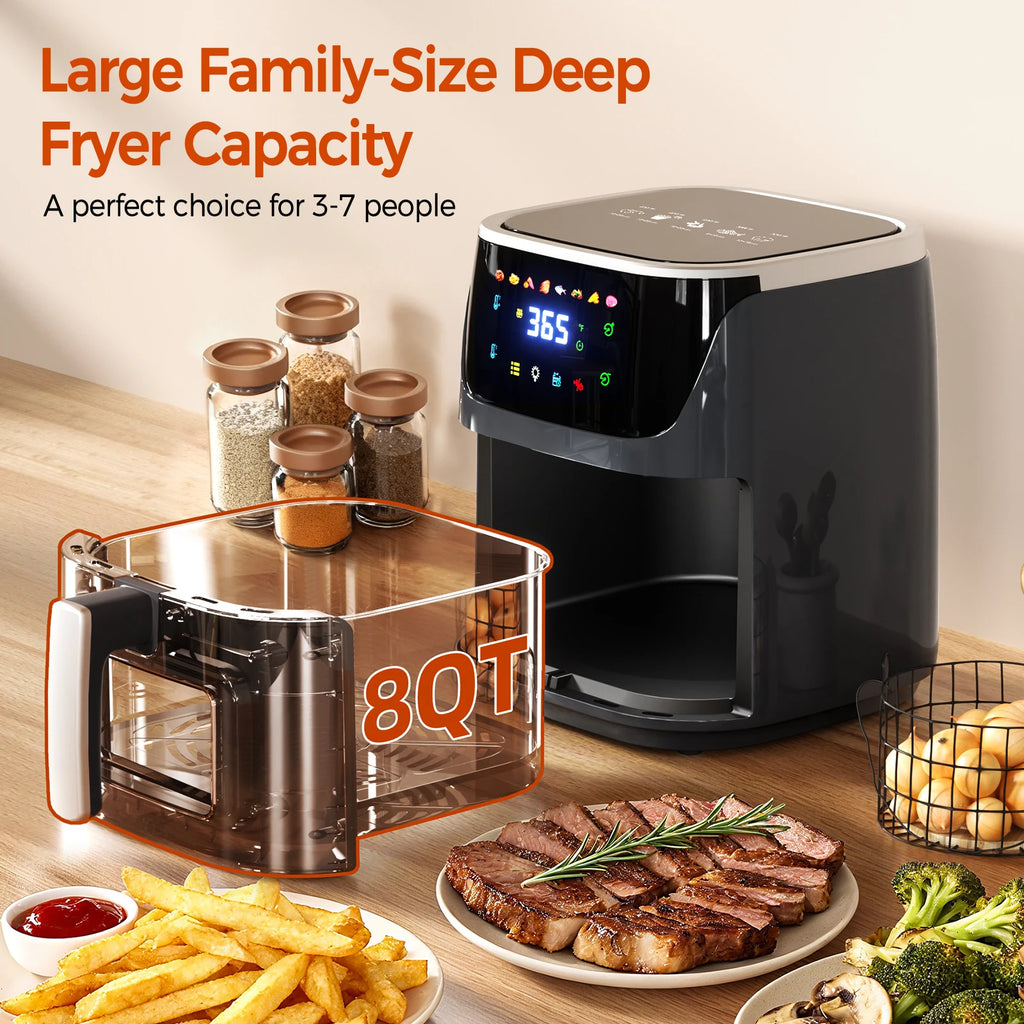 Oil-Free Air Fryer 7L – 1500W 200°C Viewing Window LED Touch Screen 8 Presets