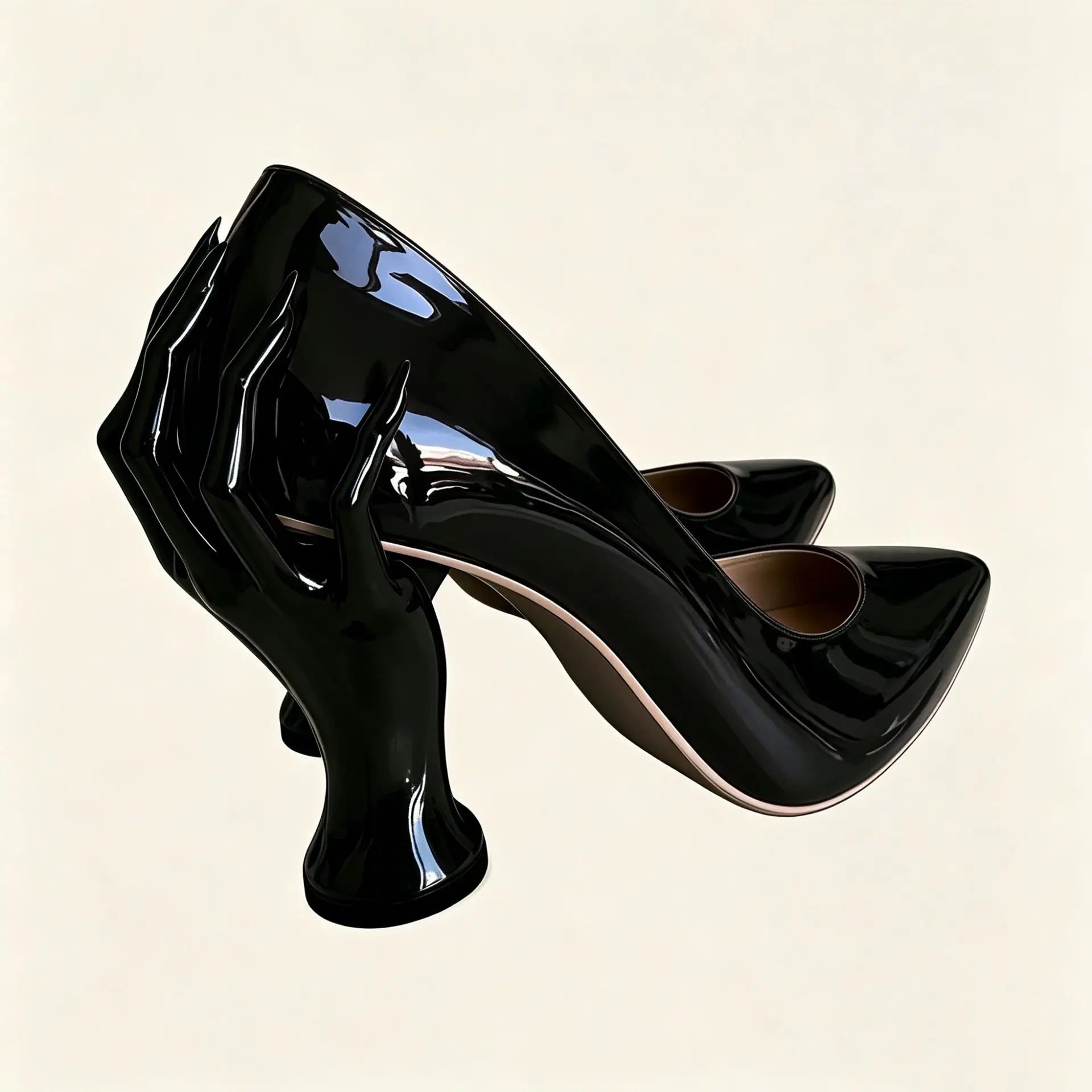 Patent Leather Pumps – Pointed Toe Sculptural Heel Slip-On