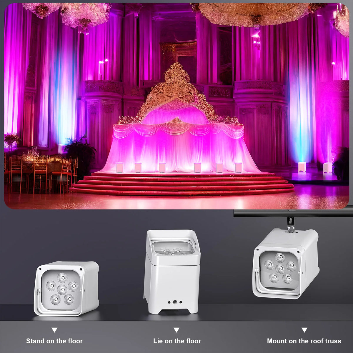 Rechargeable PAR Lights - RGBWA+UV Set of 4 - Party Colour
