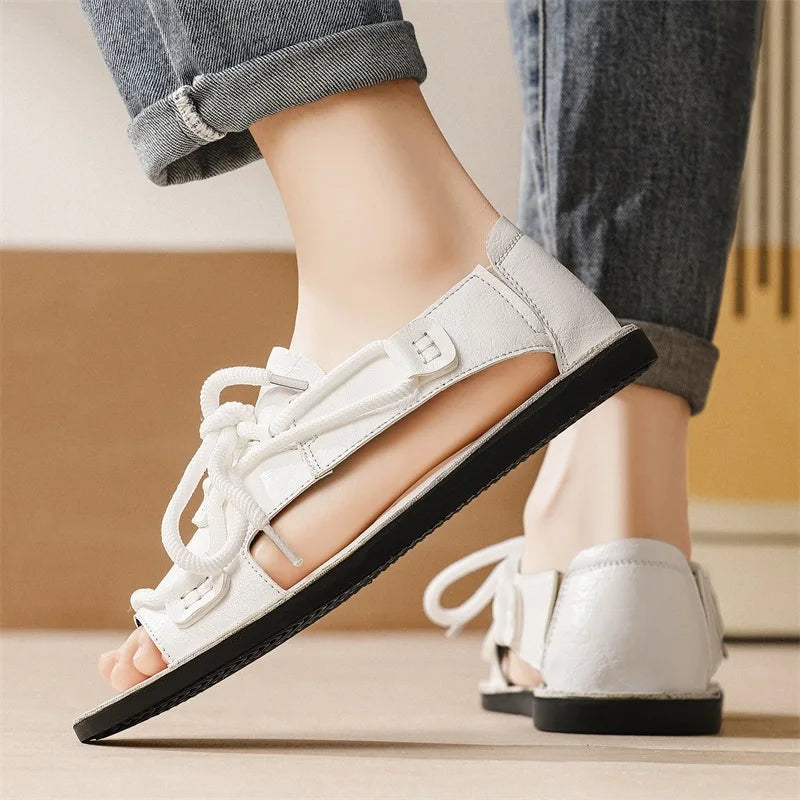 Sandals Summer Fashion Leather Comfortable Flat Roman Sandals Soft Quick Drying 2026 New Outdoor Casual Beach Shoes Men