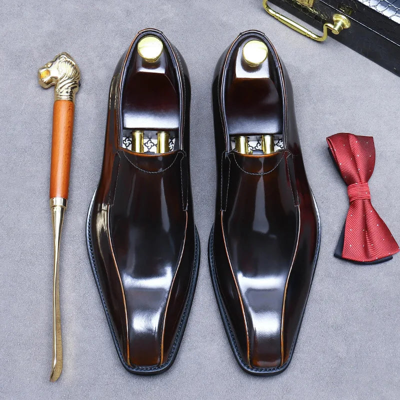 Men's Cowhide Leather Pointed Toe Loafers - Business Formal Slip-On EU 37-46