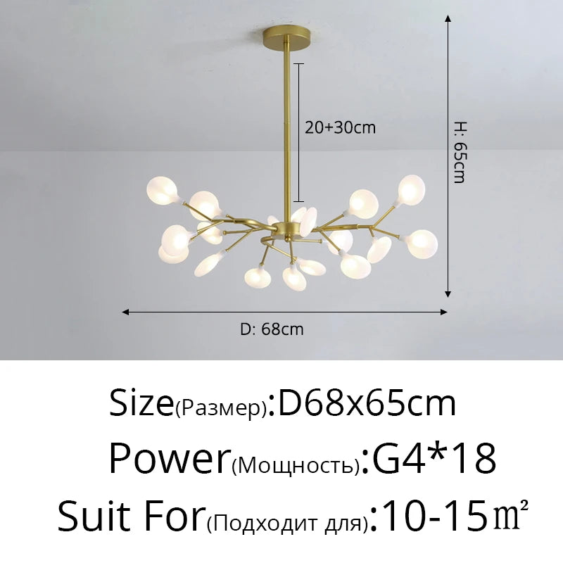 Nordic Firefly LED Chandelier – 9 to 54 Heads, Black or Gold