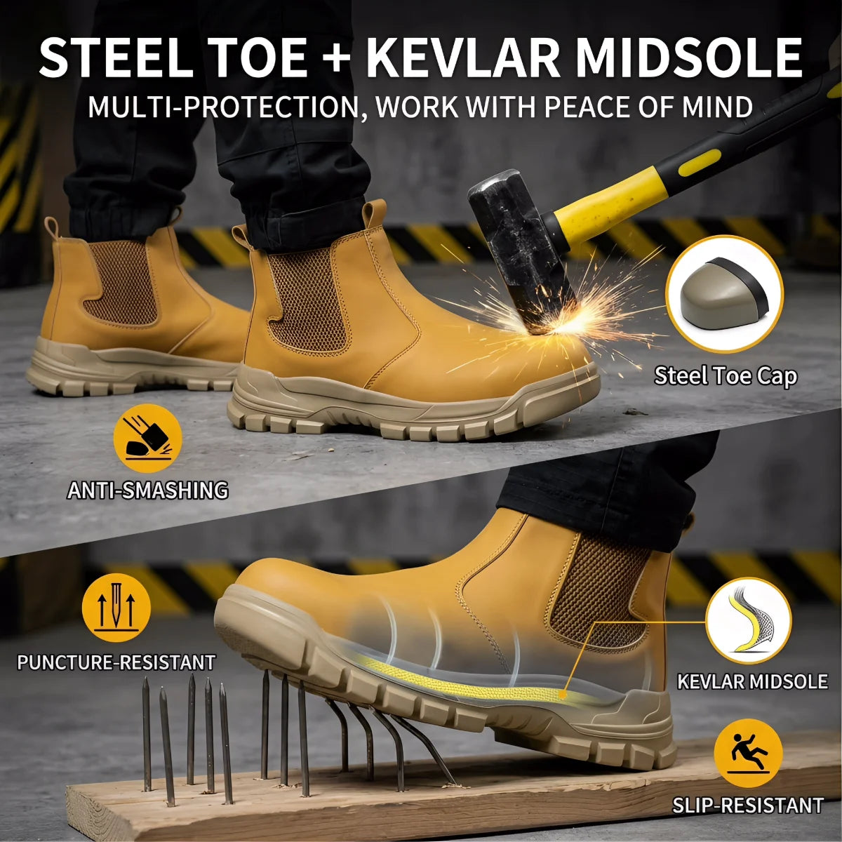 IRONSHIELD - Men's Steel Toe Safety Work Shoes - Anti-Puncture, Indestructible, EU 36–48