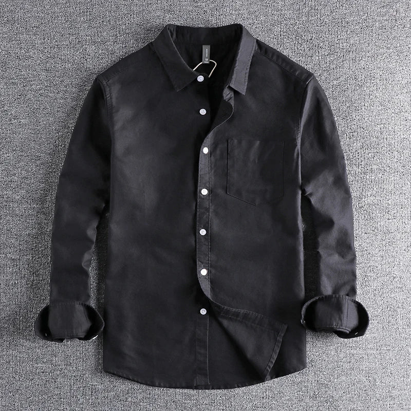 OXFORD CLASSIC - Men's Washed Cotton Shirt - Pocket, Long Sleeve, 6 Colors