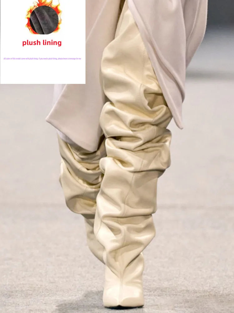 Pleated Slip-On Ankle Boots – Super High Wedge