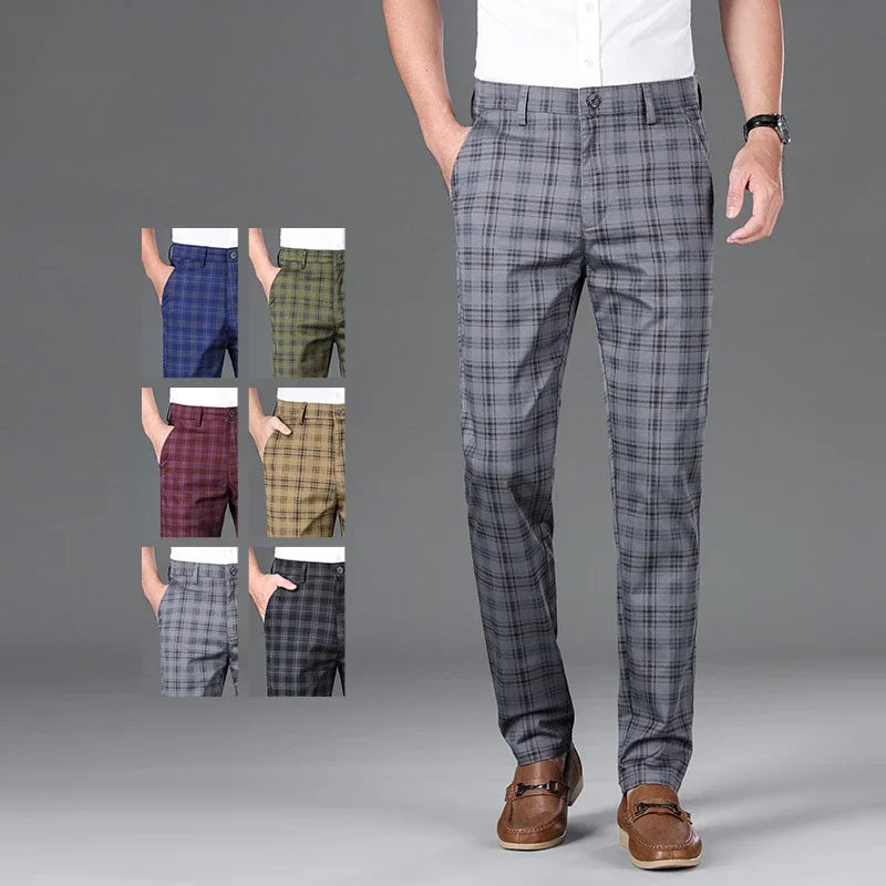 CHECK SLIM - Men's Checkered Slim Straight Business Casual Pants - 6 Colors, W30–38