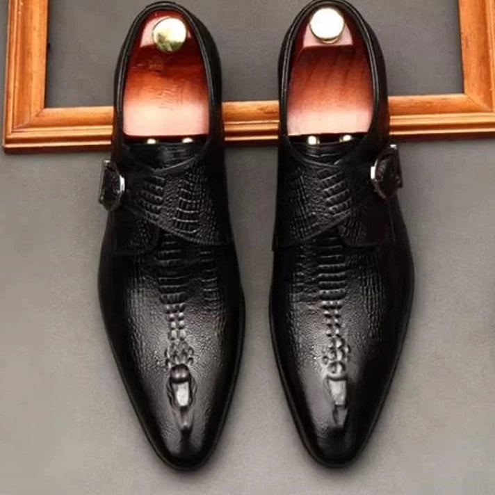 CROC MONK - Crocodile Pattern Pointed Toe Loafers - Monk Strap, Dress Leather