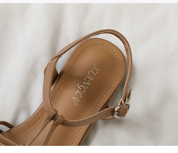Band Flat Sandals Women Summer Round Toe Ankle Buckle Hollow Roman Sandal Plus Size Beach Shoe