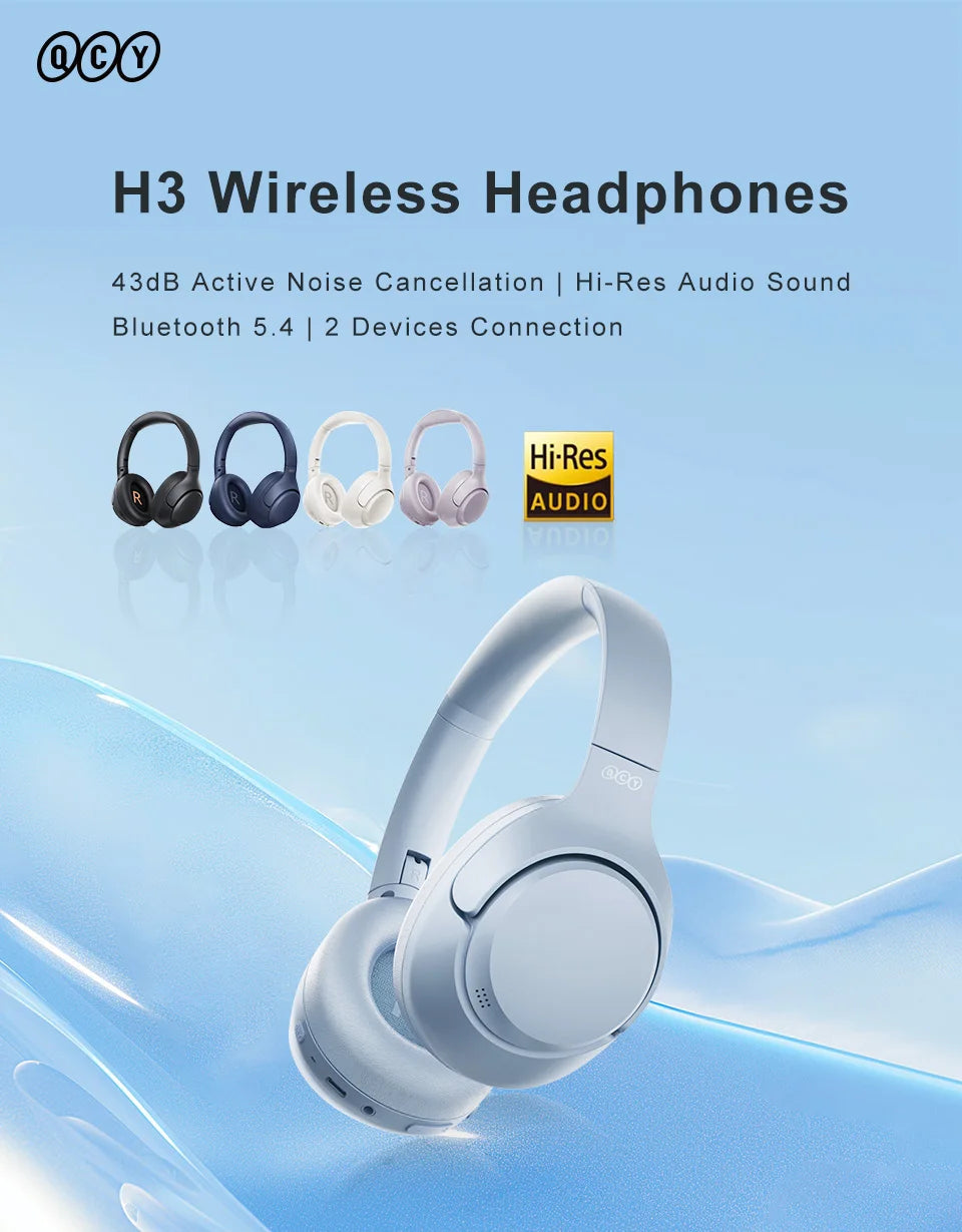 QCY H3 ANC Wireless Headphones BT 5.4 Hi-Res 43dB