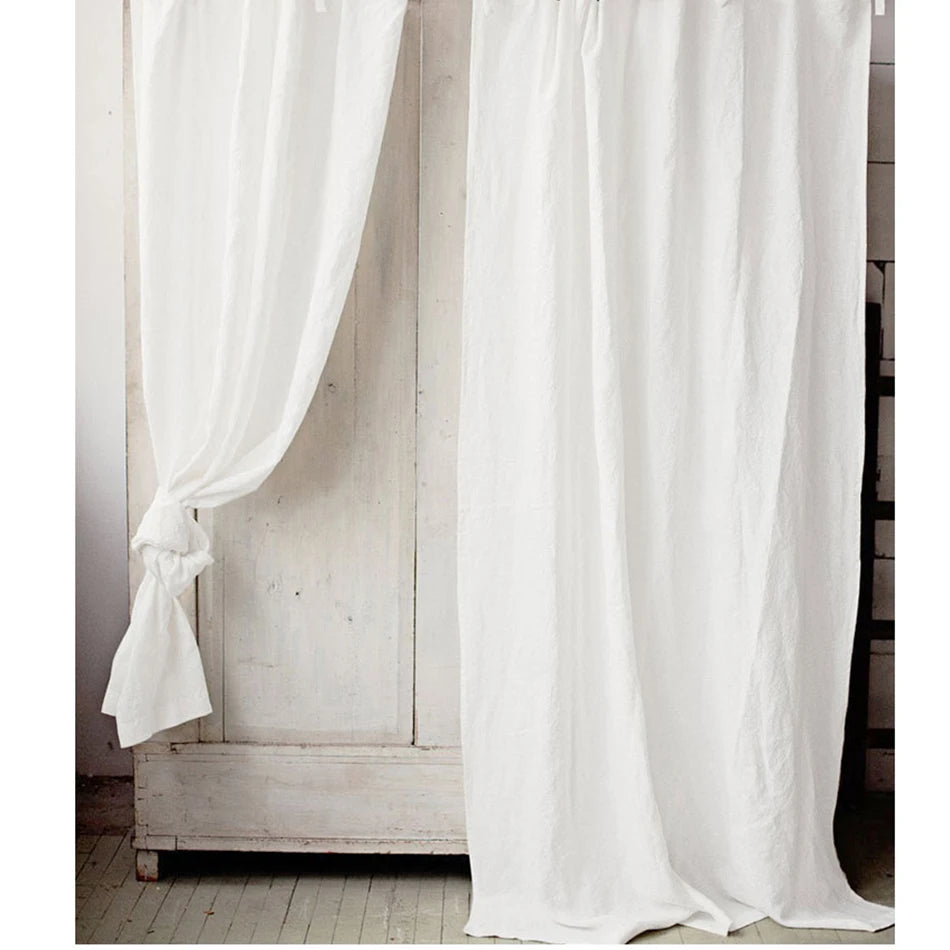 100% Linen Curtains for Window Living Room Rod Pocket Drapes Light Filtering Curtain for Kitchen Kids Room Bedroom