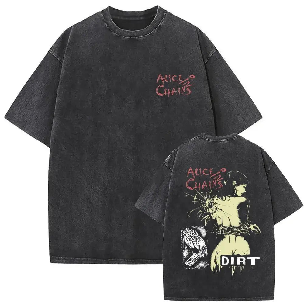 New in Top & Tees Men's T-Shirt Camisetas Rock Band Alice in Chains Dirt Washed Vintage Short Sleeved Round Neck Y2k T-shirt
