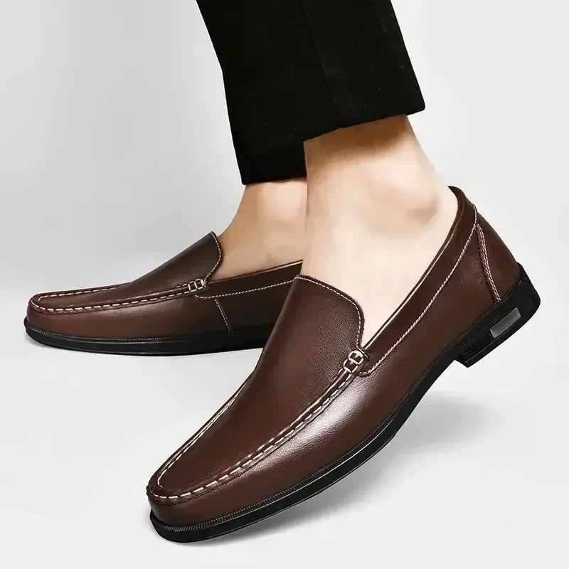 Men's Leather Moccasin Slip-On Loafers - Classic Business Casual Driving Shoes Big Size