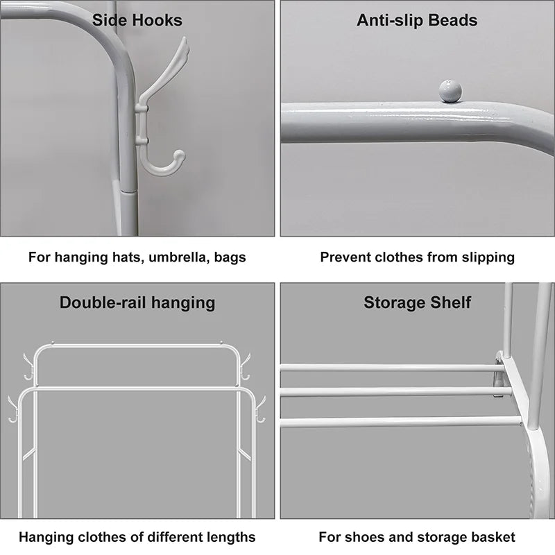 Double Rail Standing Clothes Rack – Black/White, 110x54x145cm