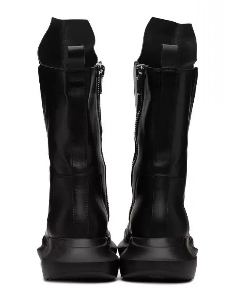 Men's Gothic Platform Mid-Calf Boots - Handmade Genuine Leather Zip Moto Dark Luxury