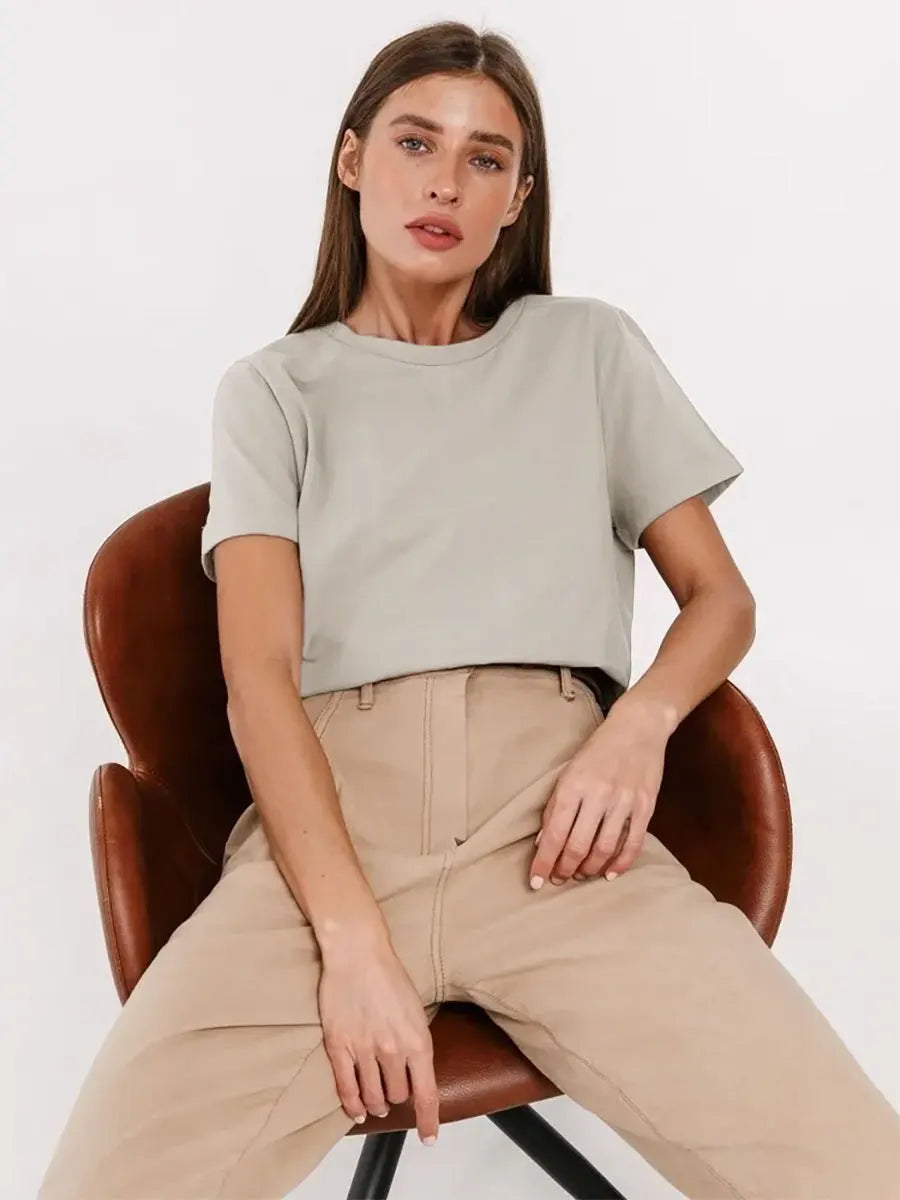 Bornladies Summer 100% Cotton Women's T-shirt Basic Fashionable Solid Lady Short Sleeve Loose Tops 230g/㎡
