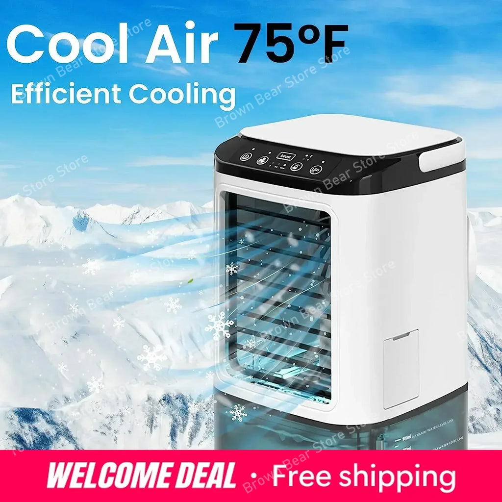 Portable Mini Air Conditioner – 900ml Mist Cooler Fan Humidifier Night Light