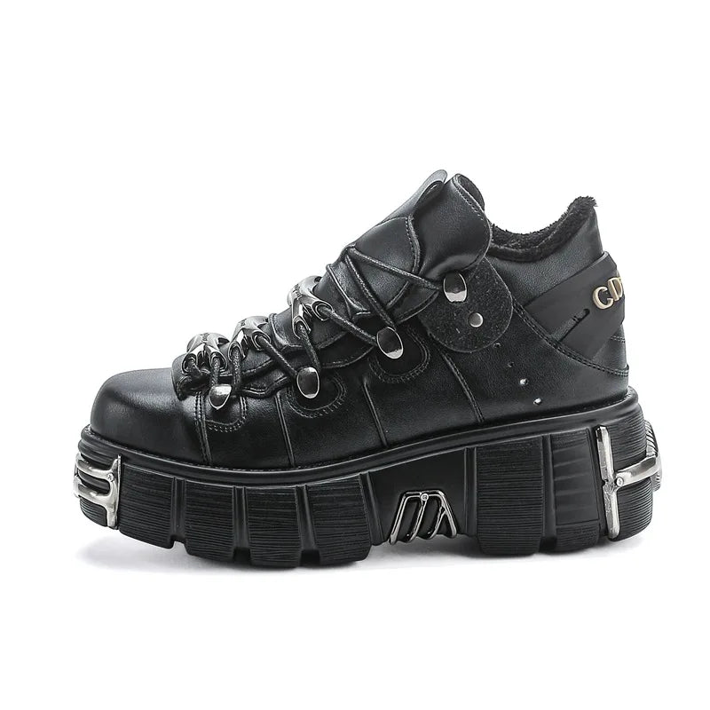 Punk Metal Platform Ankle Boots – Unisex High Heel