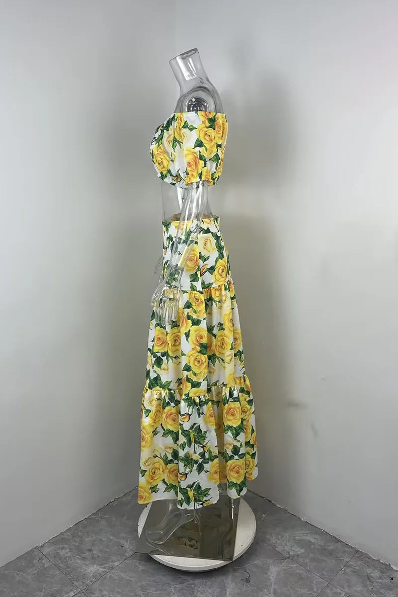 2026Spring new women's clothing Foreign trade European and American dresses Elegant casual loose-fitting plant print long dress