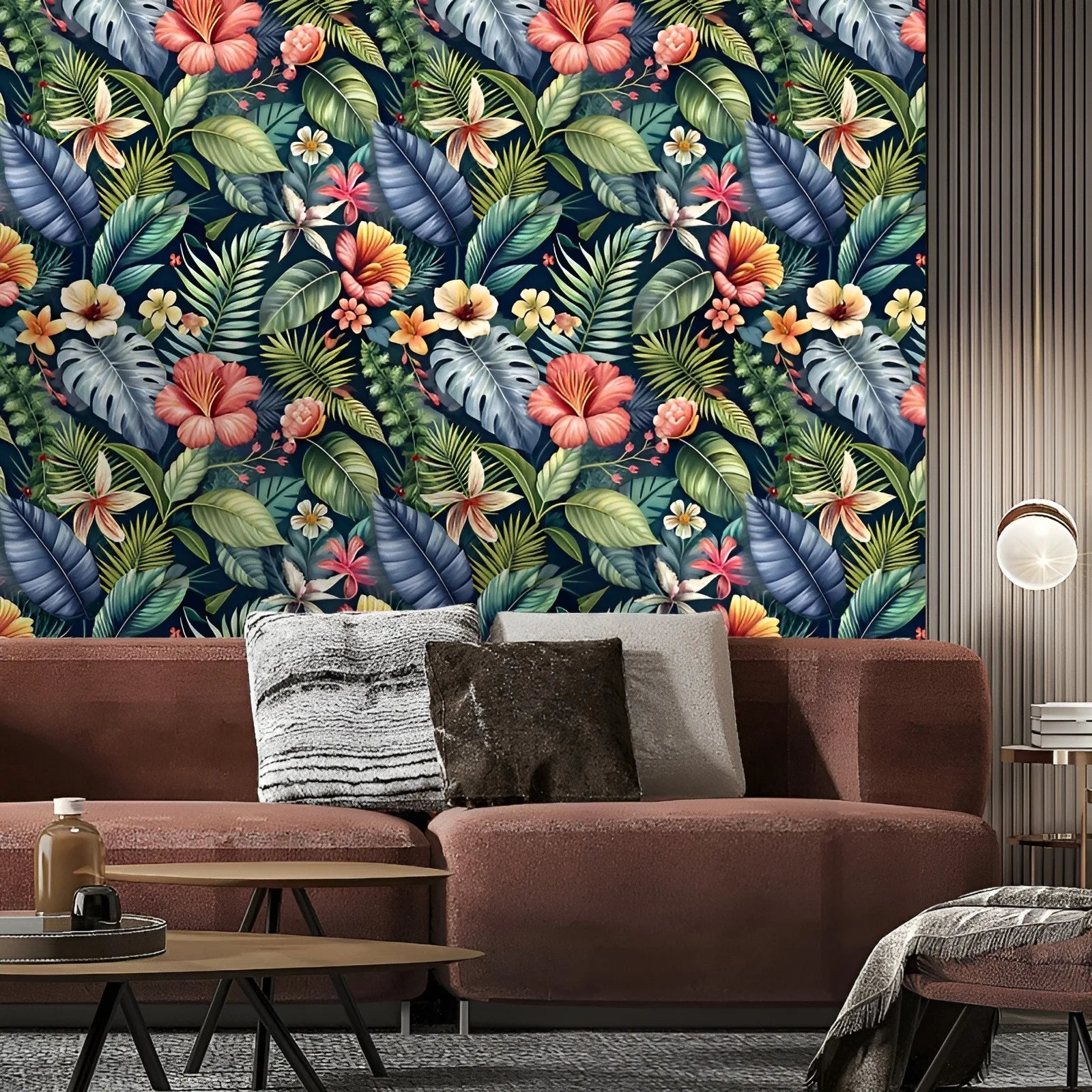 TROPICAL PALM LEAF WALLPAPER - Peel & Stick PVC - Boho Wall Decor