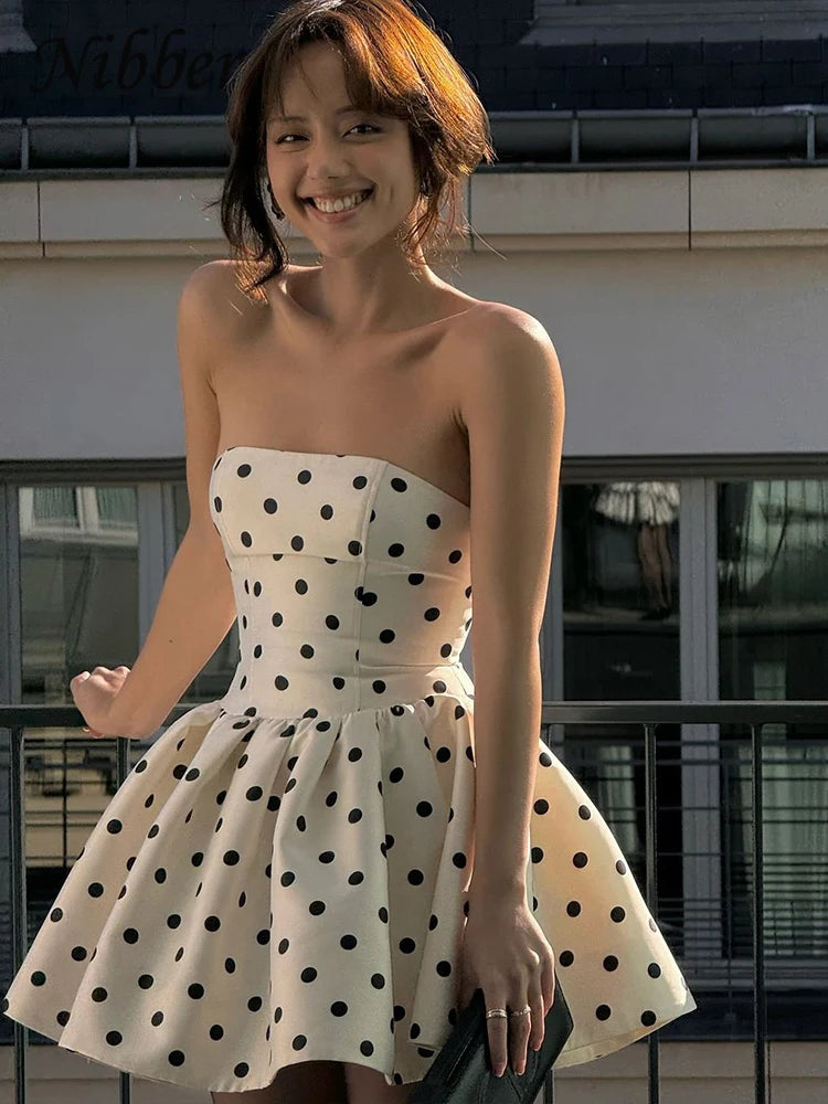 Polka Dot Strapless Mini Dress – Y2K