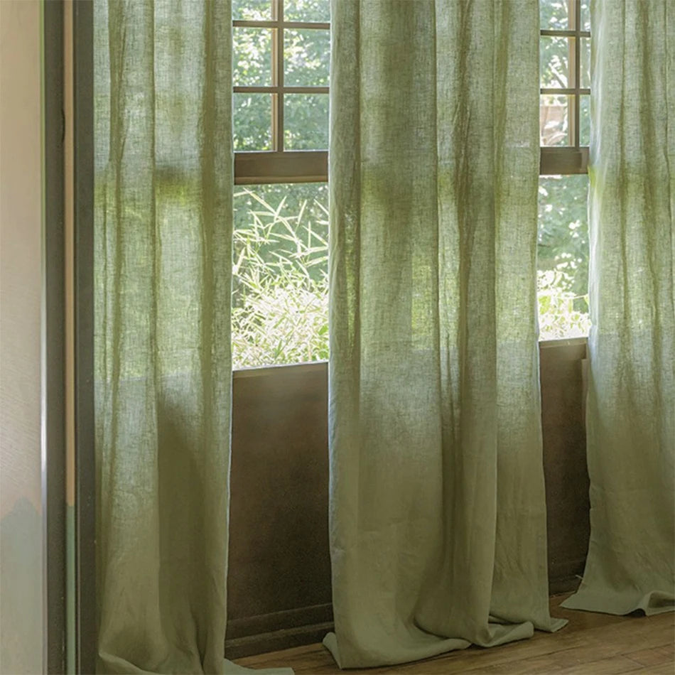 100% Linen Curtains for Window Living Room Rod Pocket Drapes Light Filtering Curtain for Kitchen Kids Room Bedroom