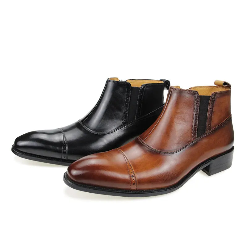 ZIPPER LUXE - Men's Handmade Genuine Leather Chelsea Boots - Business Zipper Pointed Toe