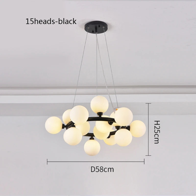Glass Ball Chandelier – Gold/Black, 8–45 Heads, Scandinavian