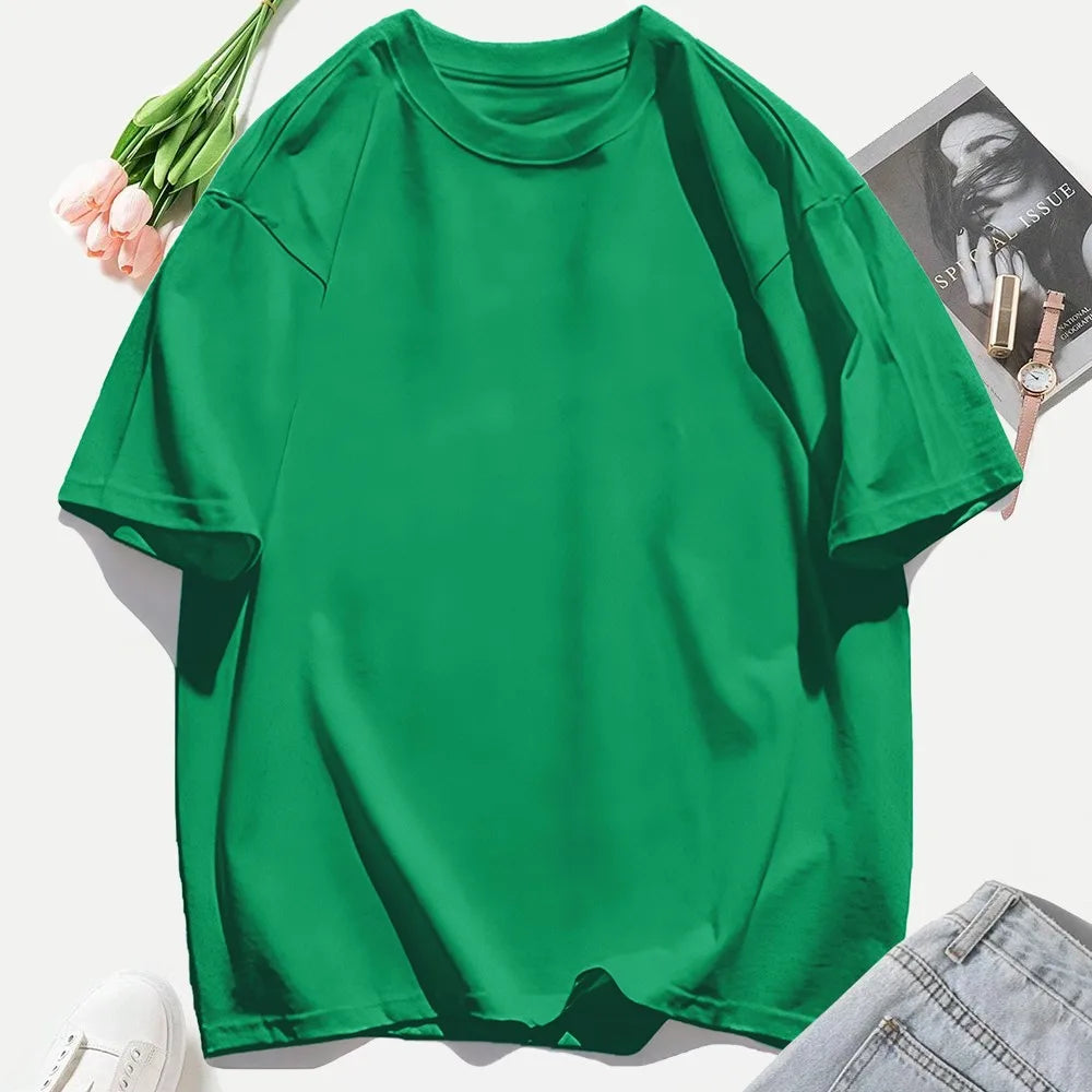 Woman 100% Cotton T Shirts Solid Color Casual T-Shirt O-Neck Summer Tops For Women Fashion Oversized Female Sportswear