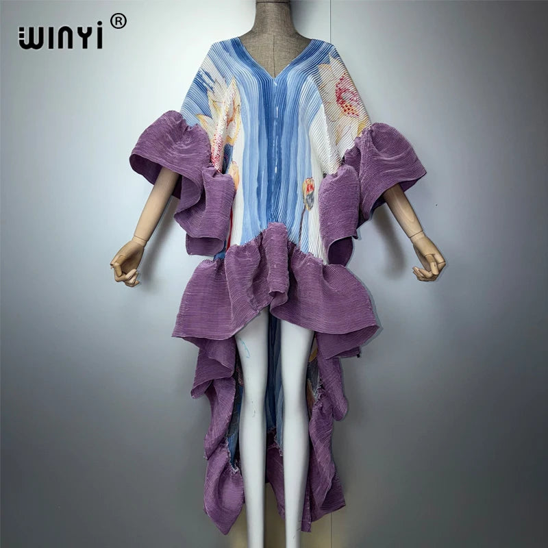 Moonlit Muse - Pleated Maxi Kaftan - Evening Flow