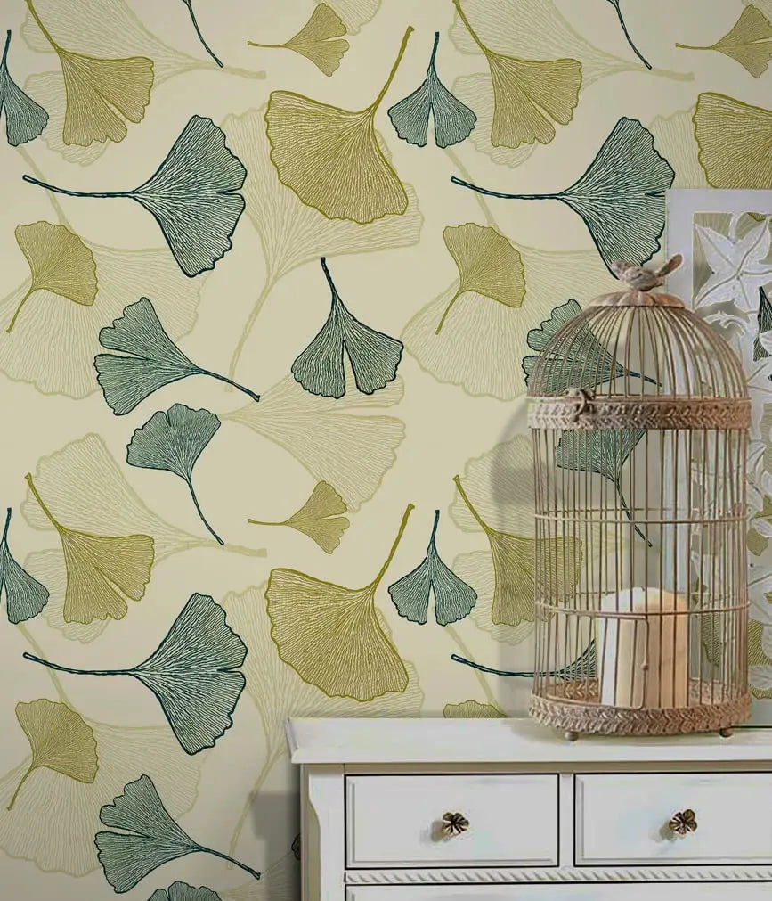 GINKGO LEAF PEEL & STICK WALLPAPER - Self-Adhesive PVC, 3 Roll Sizes - Calm Surfaces