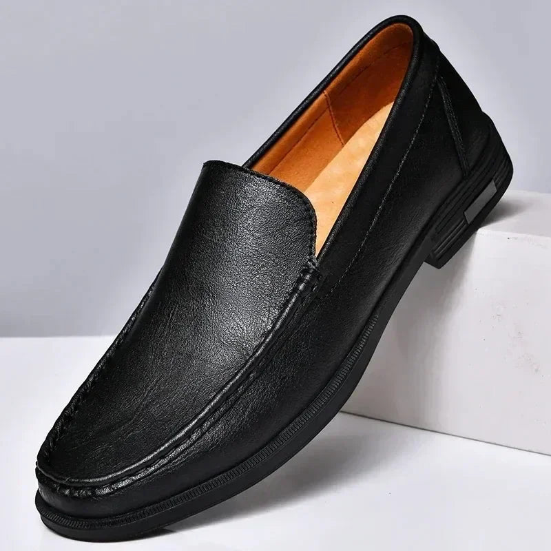 Men's Leather Moccasin Slip-On Loafers - Classic Business Casual Driving Shoes Big Size