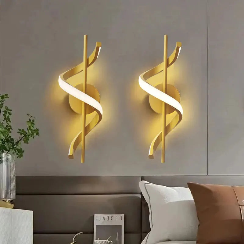 Minimalist Spiral Acrylic Wall Lamp – Black/Gold, 12W
