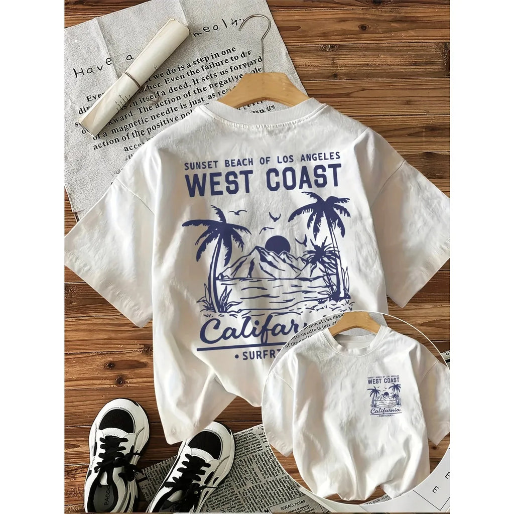 West Coast Graphic Print with Palm TreesT Shirt Short Sleeve Loose  Tshirt  Clothes Women Retro Aesthetic T-Shirts